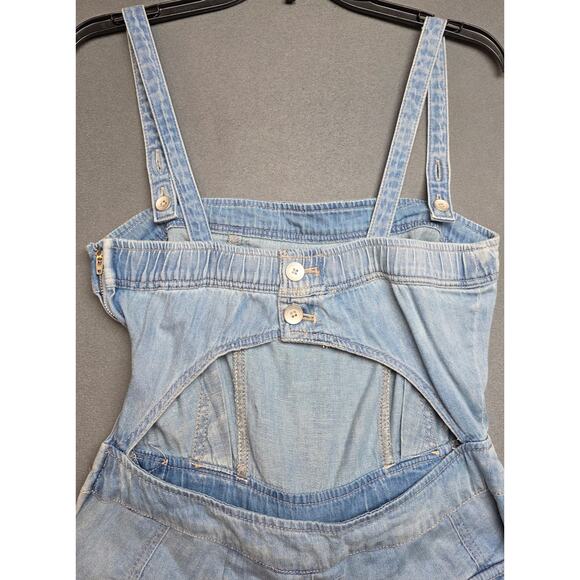 Free People Womens Small Blue Jean Denim Jumpsuit Romper Pockets Belt Go West - Picture 10 of 16